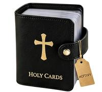 Generico Catholic PU Leather Holy Card Holder, Pocket Prayer Card Organizer with Snap Closure for 40 Sleeves, Portable Travel Wallet for Religious,Books Bible Accessory