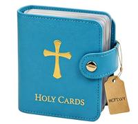 Generico Catholic PU Leather Holy Card Holder, Pocket Prayer Card Organizer with Snap Closure for 40 Sleeves, Portable Travel Wallet for Religious,Books Bible Accessory