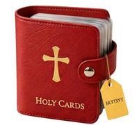 Generico Catholic PU Leather Holy Card Holder, Pocket Prayer Card Organizer with Snap Closure for 40 Sleeves, Portable Travel Wallet for Religious,Books Bible Accessory