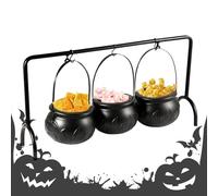 Generico Cauldron Bowl Candy Holder, Halloween Iron Pot Bucket Server, Black Cauldron Decor Piece, Decorative Treat Bowls for Kitchen Dining Porch Outdoor Table Home Display, 22.05 inches