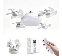 Generico Ceiling Fan Light with Remote Control, 19.69 Inch Screw-In LED, Foldable, E27 Socket Ceiling Fans Light - 2-in-1 Silent LED Fan with Remote Control, 3 Wind Speeds & 3-Color Di (4 heads)