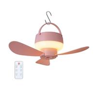 Generico Ceiling Fan Portable - 1800mAh Battery Operated 3 Speeds, Remote Control Integrated Light, Camping Gazebo Fan | Rechargeable Air Circulator For Backyard Patio Canopy Shed Garage Balcony RV