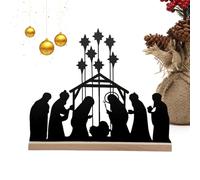 Generico Centrotavola Di Natale - Cartello del Presepe per la Scrivania - Decorazioni Natalizie In Metallo Con Base In Legno,Per Bancone Festivo Mensola Chiesa Festa