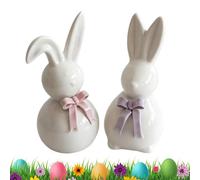 Generico Ceramic Bunny, Spring Rabbit Decoration, 5x5x11cm Statuette with Bowknot, Porcelain Easter Sculpture, Rabbit Figurine with Design, Animal Ornament for Entrance and Study