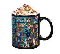 Generico Ceramic Coffee Cup | 350ml Cat Theme Drinkware | Ceramic Coffe Mug Library Cup | for Tea Milk Water Juice Animal Lovers Writers Reading Enthusiasts Home Apartment