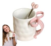 Generico Ceramic Coffee Cup - Ceramic 500ML 9.2cm | Charming Ribbon Mug, Bow Handle Cup, Coffee Mug With Spoon, Cute Tea Mugs | Gift Giving