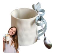 Generico Ceramic Coffee Cup - Ceramic 500ML 9.2cm | Charming Ribbon Mug, Bow Handle Cup, Coffee Mug With Spoon, Cute Tea Mugs | Gift Giving