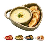 Generico Ceramic Divided Plates with Handle, Soup and Sandwich Bowl (Green) | Soup and Salad Bowls, Retro Stoneware 2-Compartment Breakfast Bowl for Soup Bread Dip for Home Kitchen
