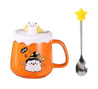 Generico Ceramic Halloween Mug - Funny Cat Coffee Cup | Multifunctional Kitchen Drinkware, Tea With Lid & Spoon, Decorative Holiday For Home Office, Gift Lovers, Seasonal Tableware