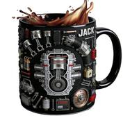 Generico Ceramic Mug - Realistic Mechanical Engine Coffee Cup | 3D Piston & Gear Design With Anti-Slip Handle, Novelty Motor Gift For Car Lovers, Husband & Men, 15oz, Silver & Black