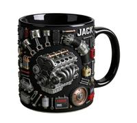 Generico Ceramic Mug - Realistic Mechanical Engine Coffee Cup | 3D Piston & Gear Design With Anti-Slip Handle, Novelty Motor Gift For Car Lovers, Husband & Men, 15oz, Silver & Black
