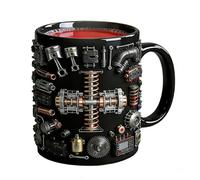 Generico Ceramic Mug - Realistic Mechanical Engine Coffee Cup | 3D Piston & Gear Design With Anti-Slip Handle, Novelty Motor Gift For Car Lovers, Husband & Men, 15oz, Silver & Black