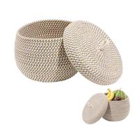 Generico Cestino Portaoggetti Rotondo Con Coperchio Cesto Decorativo Intrecciato In Corda Di Cotone Contenitore Per Oggetti Vari Con Coperchio.
