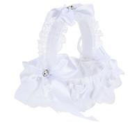 Generico Cesto in Pizzo Bianco per Fiori da Sposa Piccolo Elegante e Romantico, Cestino per Cerimonia Manico, per Matrimonio e Porta Petali