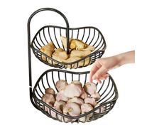 Generico Cesto per Frutta a 2 Ripiani - Mensola Decorativa In Metallo Nero - Cestino per Frutta da Appoggio - Per Cucina Dispensa Tavolo da Pranzo Aglio Patate e Snack e Verdure e Pane