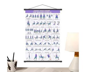 Generico Chair Exercise Chart - Multiple Poses Foldable Wall Mount - Seniors Over 60 Chair Yoga Poster | for Home Gym Office Bedroom Mobility Workout Pilates Fitness Stretching