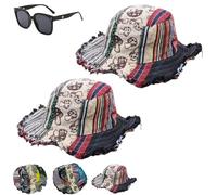 Generico Chapeau En Chanvre Multicolore Patchwork avec Poche Cachée, Chapeaux Fedora, Chapeau De Pêcheur D'été Fait Main, Chapeau À Large Bord pour Les Vacances À La Plage (2pcs)
