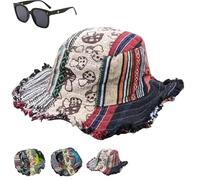 Generico Chapeau En Chanvre Multicolore Patchwork avec Poche Cachée, Chapeaux Fedora, Chapeau De Pêcheur D'été Fait Main, Chapeau À Large Bord pour Les Vacances À La Plage (1pcs)