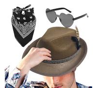 Generico Chapeau Oktoberfest - Chasseur Faux Cuir | Ensemble 1 Pièce avec Lunettes et Foulard | Chapeaus Non Tissé, Accessoires Costume Hommes | Parfait pour Fête Bavaroise, Déguisement, Carnaval
