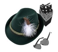 Generico Chapeau Oktoberfest - Chasseur Faux Cuir | Ensemble 1 Pièce avec Lunettes et Foulard | Chapeaus Non Tissé, Accessoires Costume Hommes | Parfait pour Fête Bavaroise, Déguisement, Carnaval
