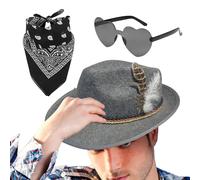 Generico Chapeau Oktoberfest - Chasseur Faux Cuir | Ensemble 1 Pièce avec Lunettes et Foulard | Chapeaus Non Tissé, Accessoires Costume Hommes | Parfait pour Fête Bavaroise, Déguisement, Carnaval