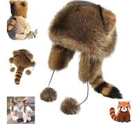 Generico Chapeaux d'hiver mignons en Peluche avec oreilles d'animaux en fausse Fourrure et Queue, pour Femmes et Enfants, Taille Ajustable pour Les Temps froids (1pcs,S)