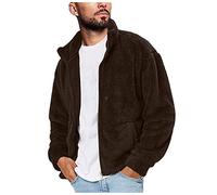 Generico Chaqueta difusa de invierno para hombre, Color sólido, manga larga, mantiene el calor, forro polar informal, cuello levantado, cremallera, prendas de vestir, abrigo (2-Brown, XL)