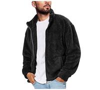 Generico Chaqueta difusa de invierno para hombre, Color sólido, manga larga, mantiene el calor, forro polar informal, cuello levantado, cremallera, prendas de vestir, abrigo (2-Black, XL)