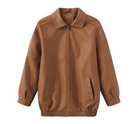 Generico Chaqueta extragrande de cuero sintético para mujer - Abrigo bomber de manga larga con cuello y cremallera para un estilo casual urbano, S-2XL