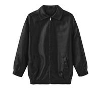 Generico Chaqueta extragrande de cuero sintético para mujer - Abrigo bomber de manga larga con cuello y cremallera para un estilo casual urbano, S-2XL