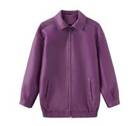 Generico Chaqueta extragrande de cuero sintético para mujer - Abrigo bomber de manga larga con cuello y cremallera para un estilo casual urbano, S-2XL