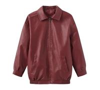 Generico Chaqueta extragrande de cuero sintético para mujer - Abrigo bomber de manga larga con cuello y cremallera para un estilo casual urbano, S-2XL