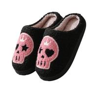 Generico Chaussons D'Halloween En Coton, Automne/hiver, En Forme De Cœur, Pour La Maison, En Peluche, Motif Dessin Animé, 2025 (Crown Black,38EU)