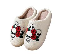 Generico Chaussons D'Halloween En Coton, Automne/hiver, En Forme De Cœur, Pour La Maison, En Peluche, Motif Dessin Animé, 2025 (Skull Rose,36EU)