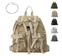 Generico Chic Bow Tie Backpack for Women, Cute Bow Design Large Capacity with Multiple Pockets for Work Travel Daily Commute (Khaki)