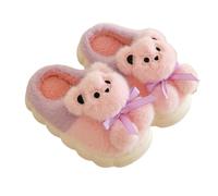 Generico Children Winter Slippers, House Warm Plush Slippers, Stylish Light Indoor Outdoor Slipper for Girls Boys, Cute Bear Pattern Cartoon (Pink B,33)