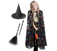 Generico Childrens Halloween Cape Girls Witch Capes Black Witch Hat, Broom