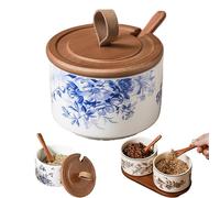Generico Chinese Theme Floral Spice Jar Set, Home Ceramic Seasoning Dispenserispenser, Kitchen Seasoning Box With Lid And Spoon (#B,1PCS)