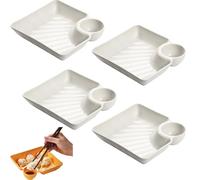 Generico Chip Dip Serving Platter Set, Sauce Separated Plate, Japanese Dumpling Plate, Dipping Plates, Snack Plates, Square Plastic Plates (White)