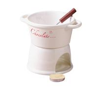 Generico Chocolate Fondue Cup - 6.3cm/2.48 Inches Ceramic Melting Mug Set | 330ml Butter Warmer Fondue Pot with Fork & Candle Stand Chocolate, Cheese,Date Night, Wedding, Birthday, Family Dinner