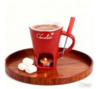 Generico Chocolate Fondue Mug, Ceramic Melting Pot with Fork, Personal Tealight-Heated Chocolate & Cheese Warmer, Dishwasher-Safe, 200 ml / 6.8 fl oz (Candle Not Included)(Red)