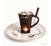 Generico Chocolate Fondue Mug, Ceramic Melting Pot with Fork, Personal Tealight-Heated Chocolate & Cheese Warmer, Dishwasher-Safe, 200 ml / 6.8 fl oz (Candle Not Included)(Brown)