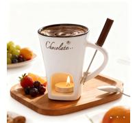 Generico Chocolate Fondue Mug, Ceramic Melting Pot with Fork, Personal Tealight-Heated Chocolate & Cheese Warmer, Dishwasher-Safe, 200 ml / 6.8 fl oz (Candle Not Included)(White)