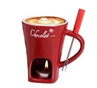 Generico Chocolate Fondue Mugs Set, Tea Candle Fondue Set, 200ml Porcelain Chocolate Fondue Mug with Forks, Ceramic Cheese Melting Cup, for Candy Snack Caramel Party (Red)