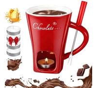Generico Chocolate Melting Cup, Fondue Cup - Date Night & More Sweet Time, Chocolate Fondue Mug Set with Forks for Snack Candy Party And Birthday (Red)