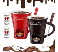 Generico Chocolate Melting Cup, Fondue Cup - Date Night & More Sweet Time, Chocolate Fondue Mug Set with Forks for Snack Candy Party And Birthday (Brown+Red)