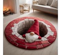 Generico Christmas 3D Rug, 3D Halloween Rug, 3D Rugs Optical Illusion halloween Santa Claus Quilted & Gnome Quilted Round Mat (C,140cm/55in)