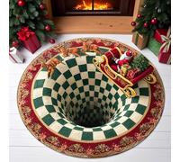 Generico Christmas 3D Rug, 3D Halloween Rug, 3D Rugs Optical Illusion halloween Santa Claus Quilted & Gnome Quilted Round Mat (F,140cm/55in)