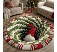Generico Christmas 3D Rug, 3D Halloween Rug, 3D Rugs Optical Illusion halloween Santa Claus Quilted & Gnome Quilted Round Mat (D,120cm/47in)