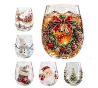 Generico Christmas Glasses Drinkware - 300ml 6 Piece Anti Tip Cup Set | 300ml 6 Piece Anti Tip Christmas Glass Cups, Cute Table Decor For Wine Coffee Cocktails Water Home Office Bar Party